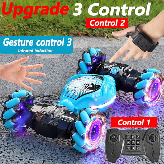 🚀🌟 "Unleash the Fun! 🎉💡 1:16 4WD Stunt RC Car: LED Lights, Gesture Control, Deformation, and Climbing Action! 🚗💨"